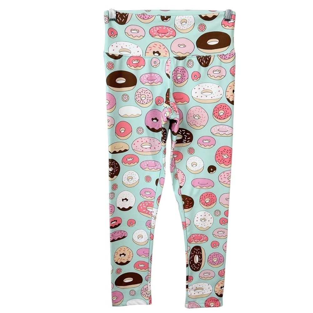 Purl Lamb Donut Cropped Leggings Light Green & Pink Women's Small
